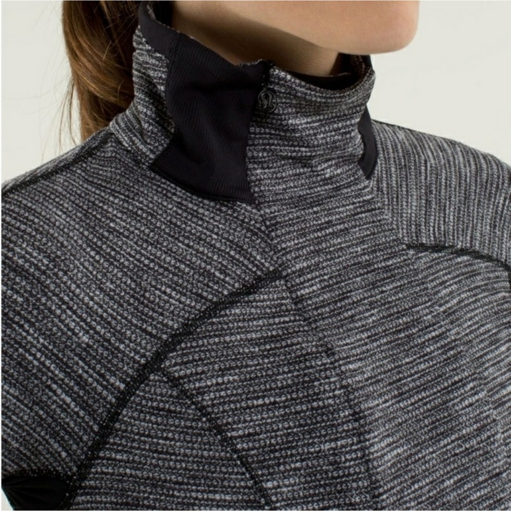 Lululemon Pullover SZ 8 Base Runner 1/2 Zip Heathered‎ Herringbone Black Running